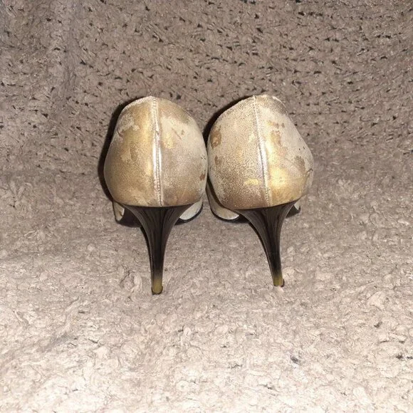 LORIBLU-Burn-Out Gold Nubuck/Leather-Distressed-Ombre Stiletto-Sz 39.5-Excellent - Picture 5 of 7
